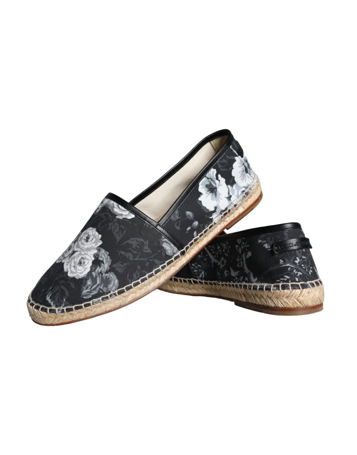 Zwarte bloemen katoenen leren espadrilles schoenen