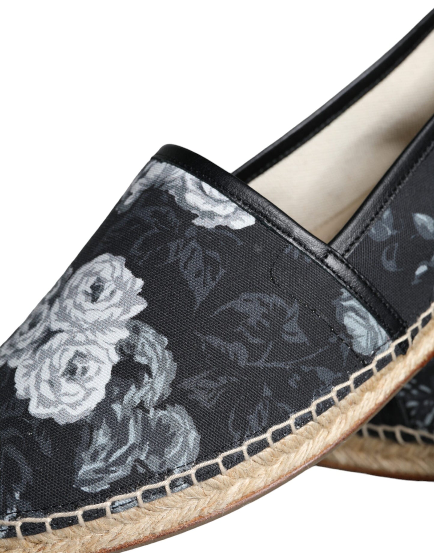 Zwarte bloemen katoenen leren espadrilles schoenen