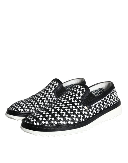 Zwart Wit Geweven Slip On Heren Loafers Schoenen