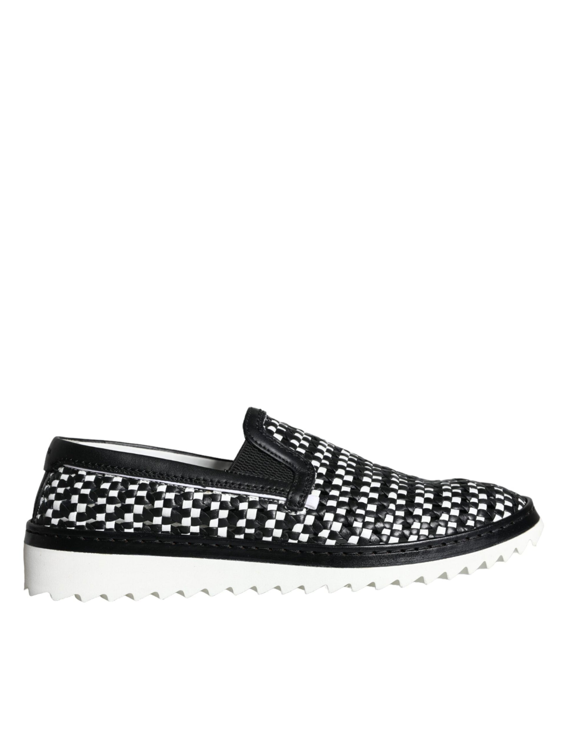 Zwart Wit Geweven Slip On Heren Loafers Schoenen