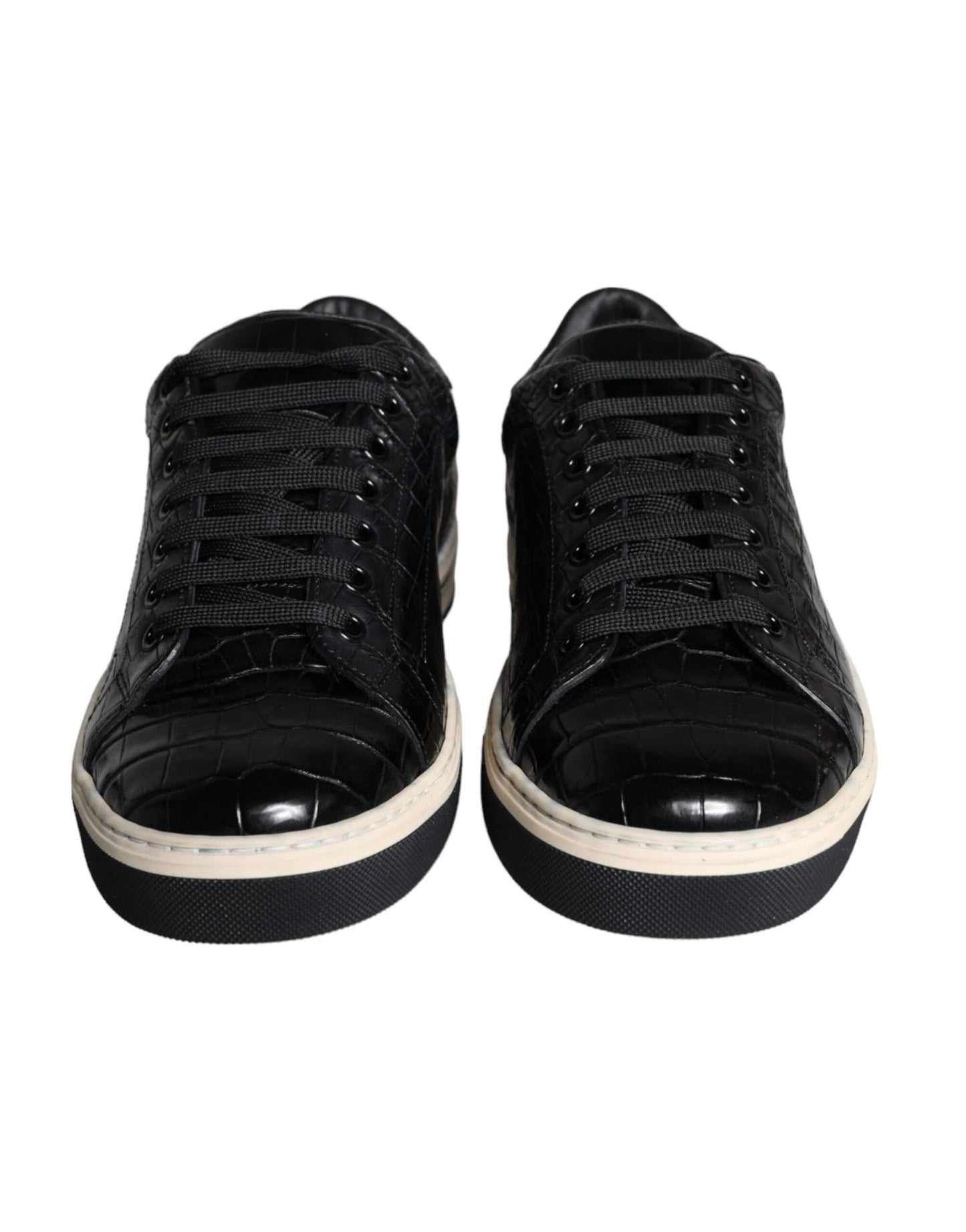 Black Leather Men Low Top Sneakers Shoes