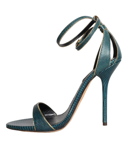 Dark Green Calf Leather Heels Sandals Shoes