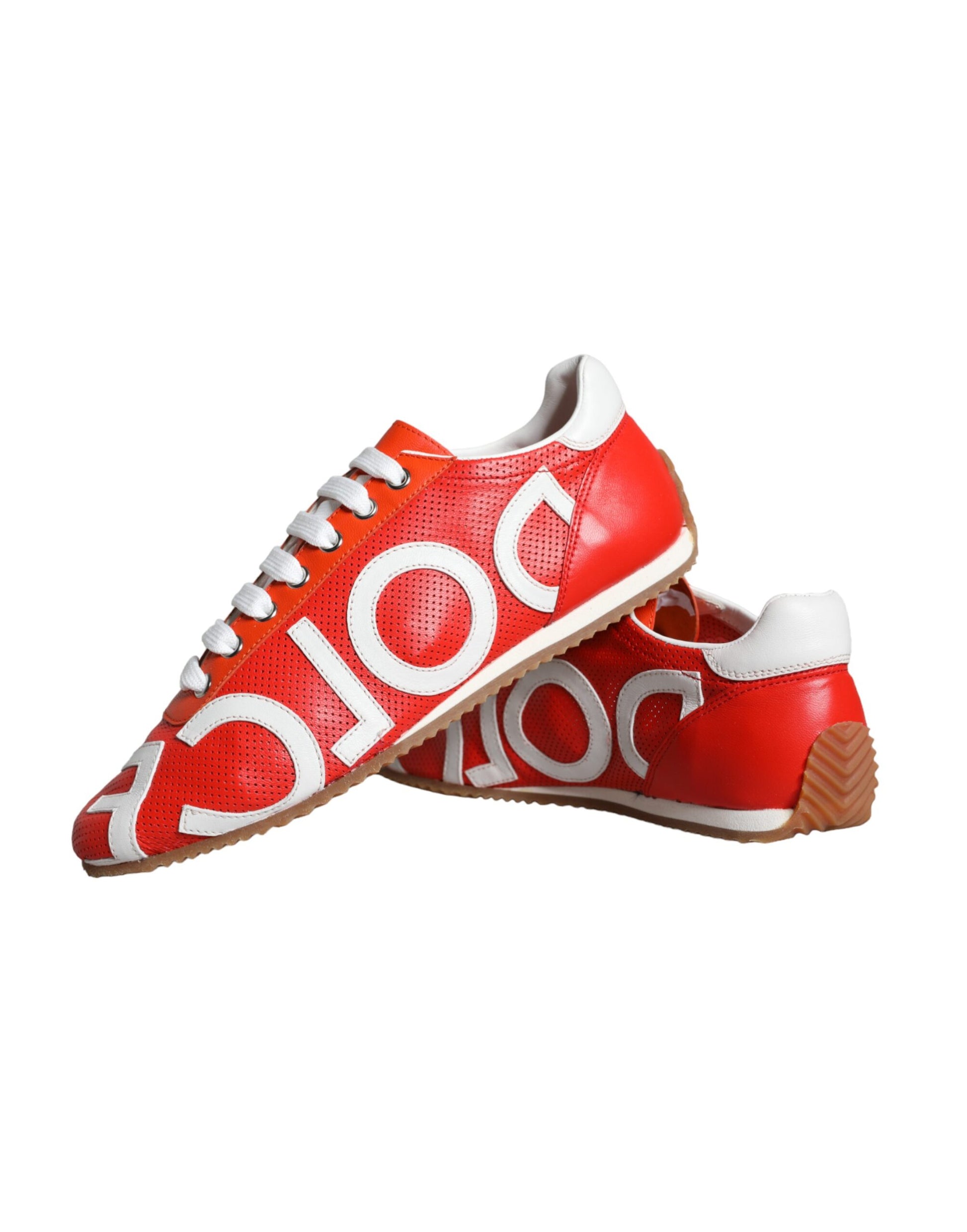 Rood Wit Leren Logo Casual Sneakers Schoenen