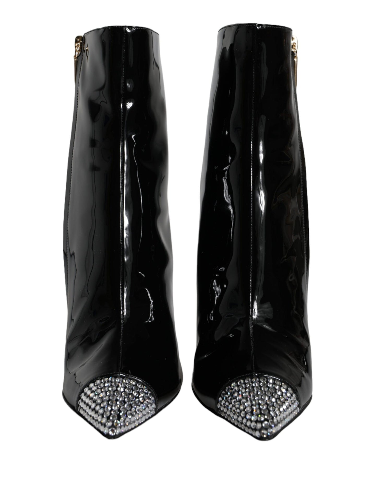 Black Patent Leather Crystal Heel Boots Shoes