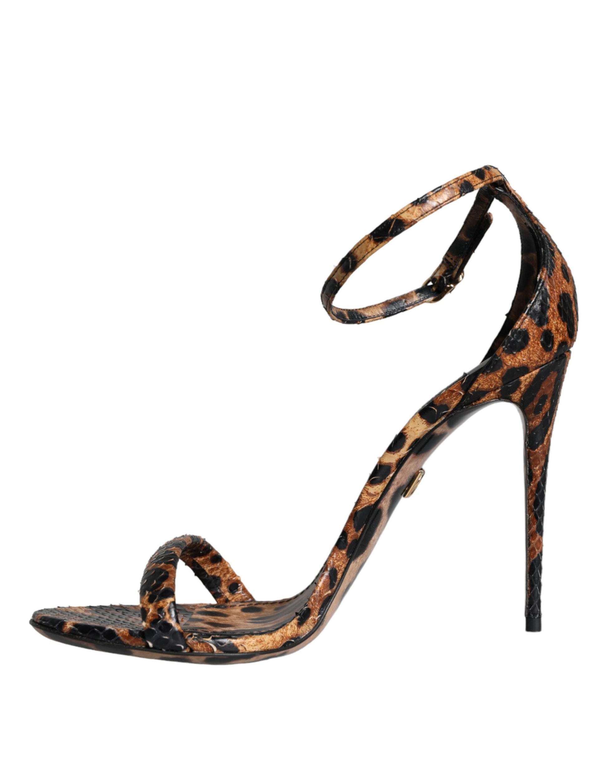 Brown Leopard Leather Ankle Strap Sandals Shoes