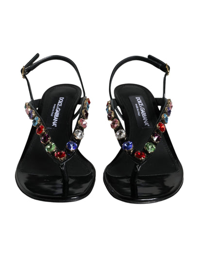 Zwarte leren kristallen slingback sandalen schoenen