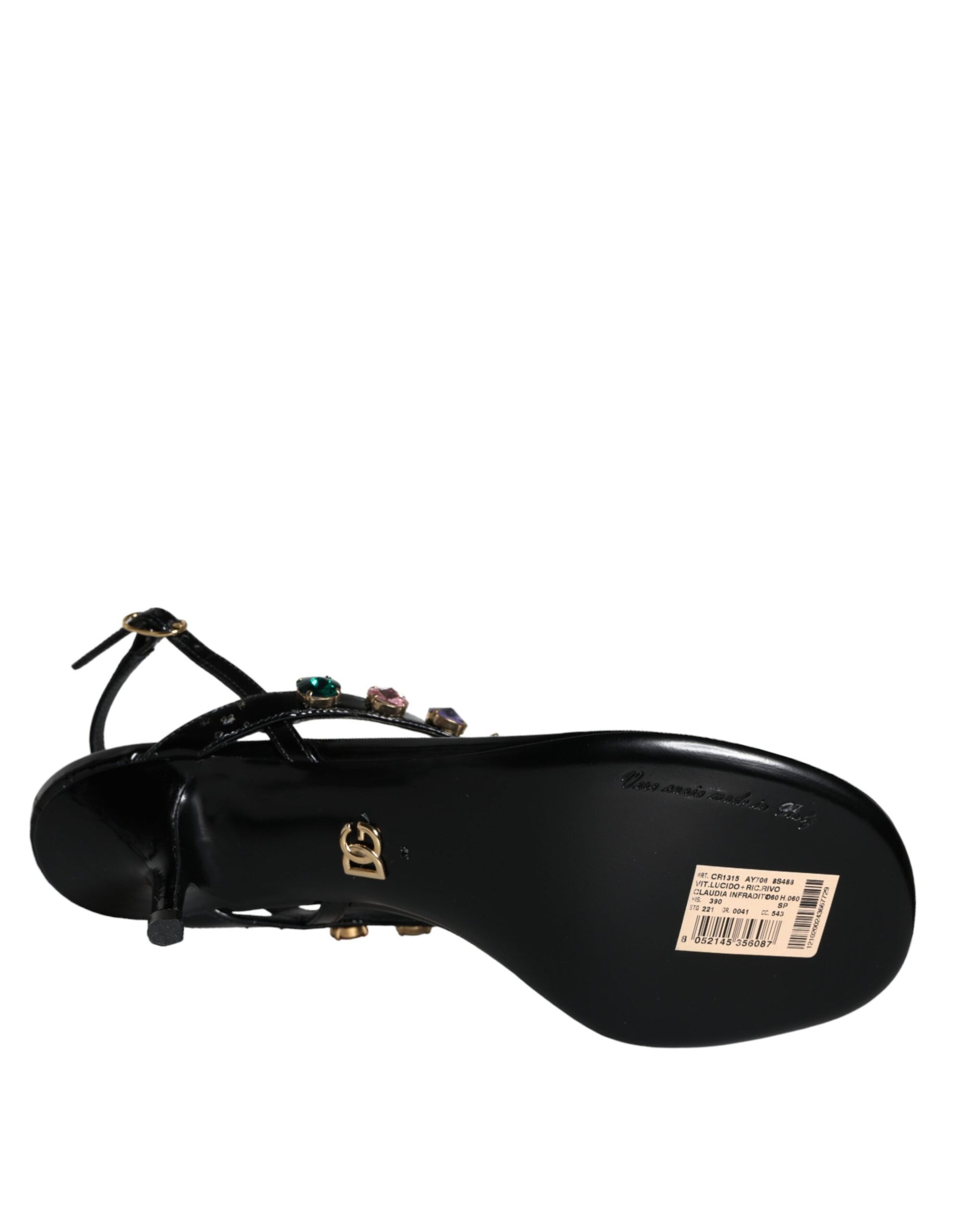 Zwarte leren kristallen slingback sandalen schoenen