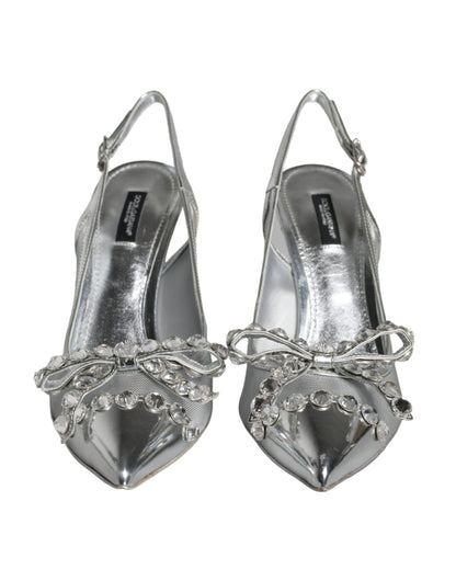 Zilveren mesh kristal versierde slingback schoenen