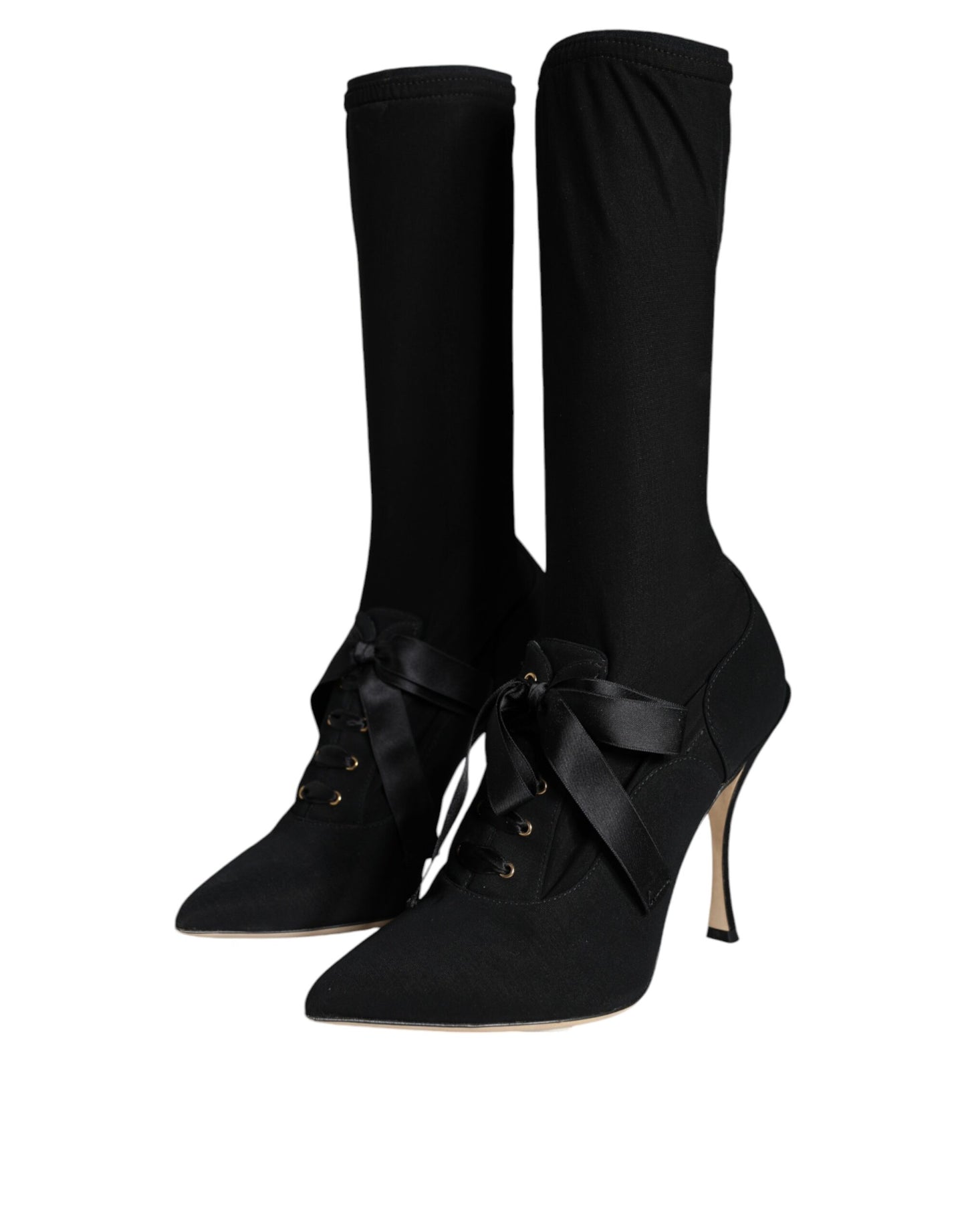 Zwarte Stiletto Hakken Mid Calf Laarzen Schoenen