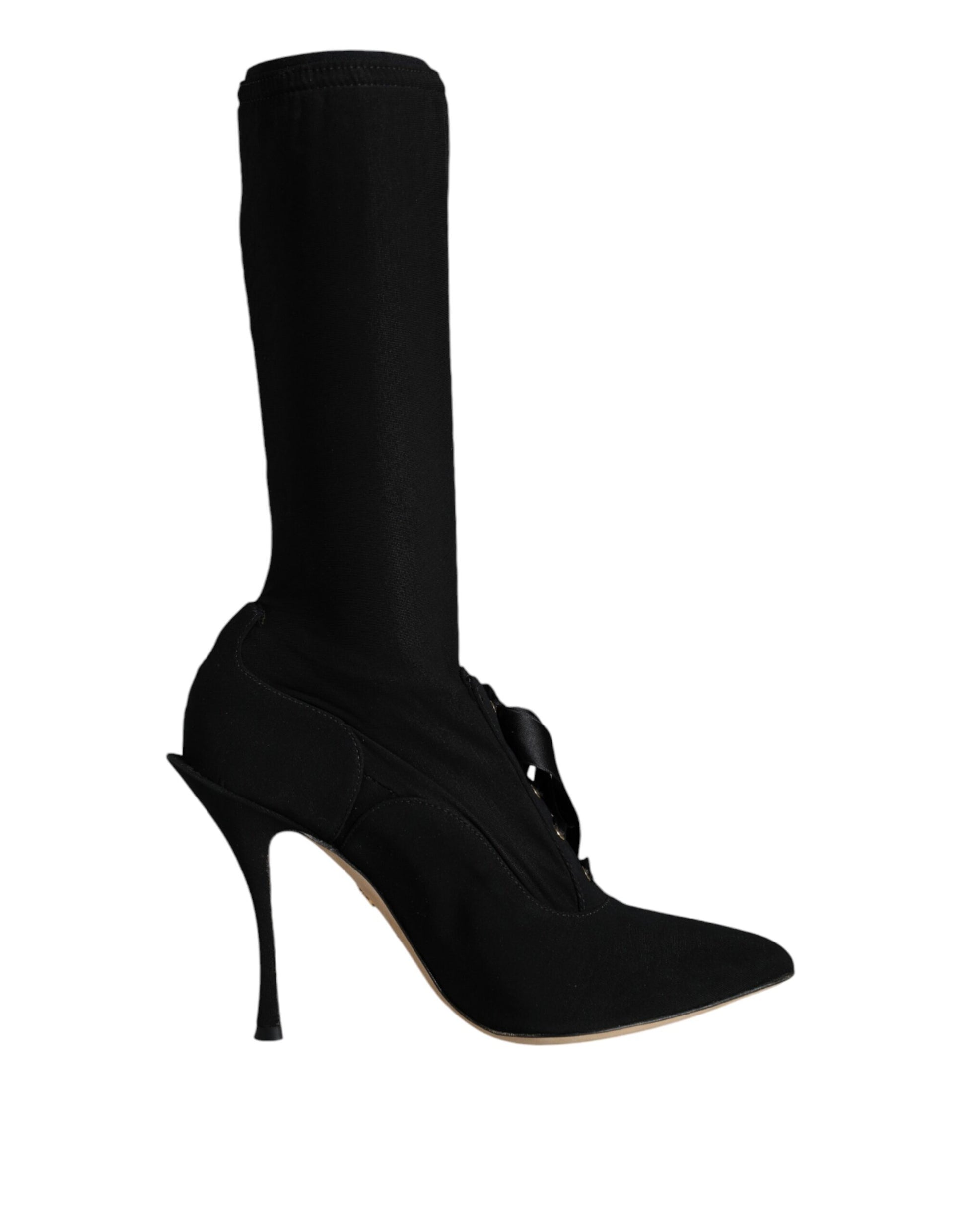 Zwarte Stiletto Hakken Mid Calf Laarzen Schoenen