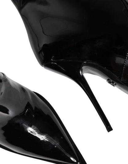 Black Patent Leather Mid Calf Boots Shoes