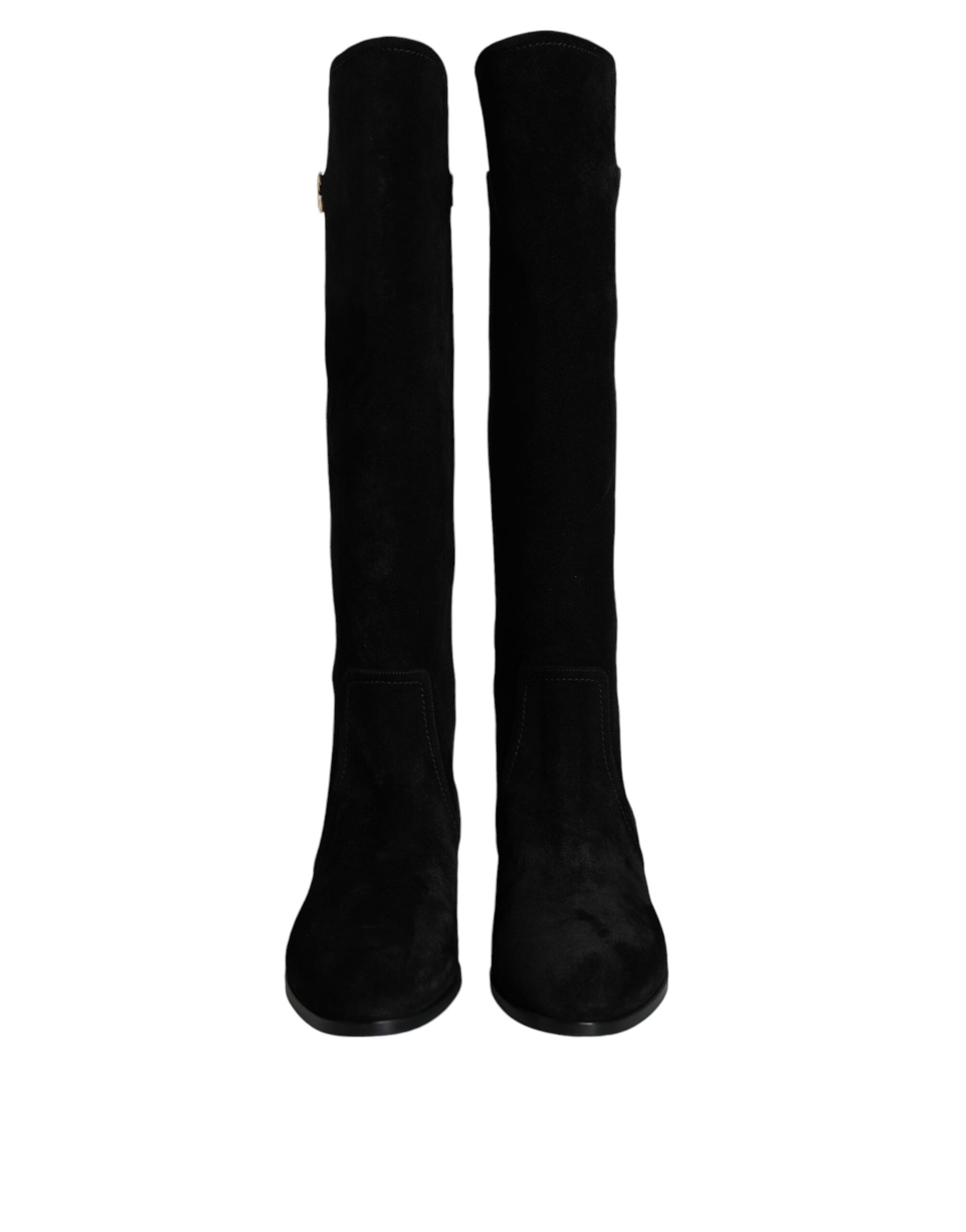 Black Suede Leather Knee High Boots Shoes