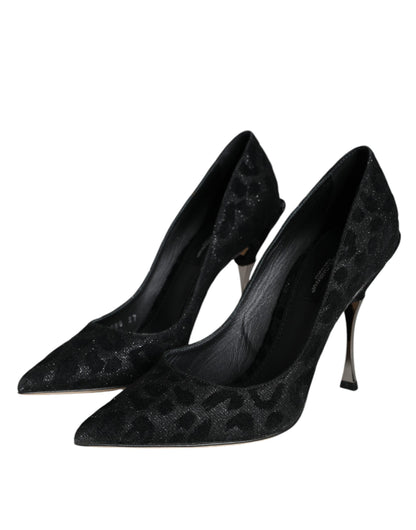 Zwarte luipaard Lurex hoge hakken pumps schoenen