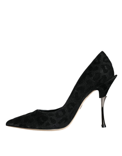 Zwarte luipaard Lurex hoge hakken pumps schoenen