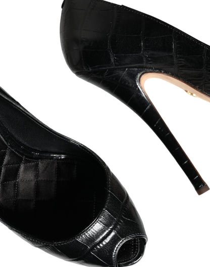 Zwarte leren platform hakken pumps schoenen