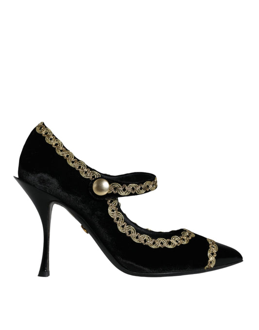 Zwarte Mary Janes fluwelen gouden pumps schoenen