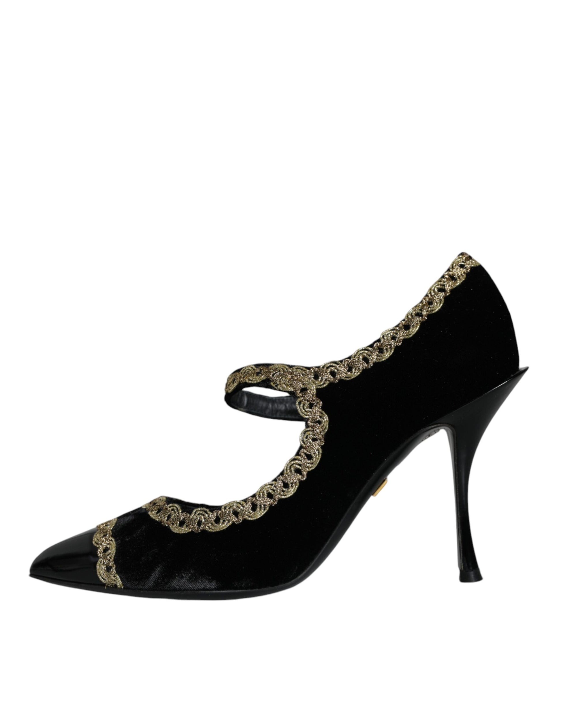 Zwarte Mary Janes fluwelen gouden pumps schoenen