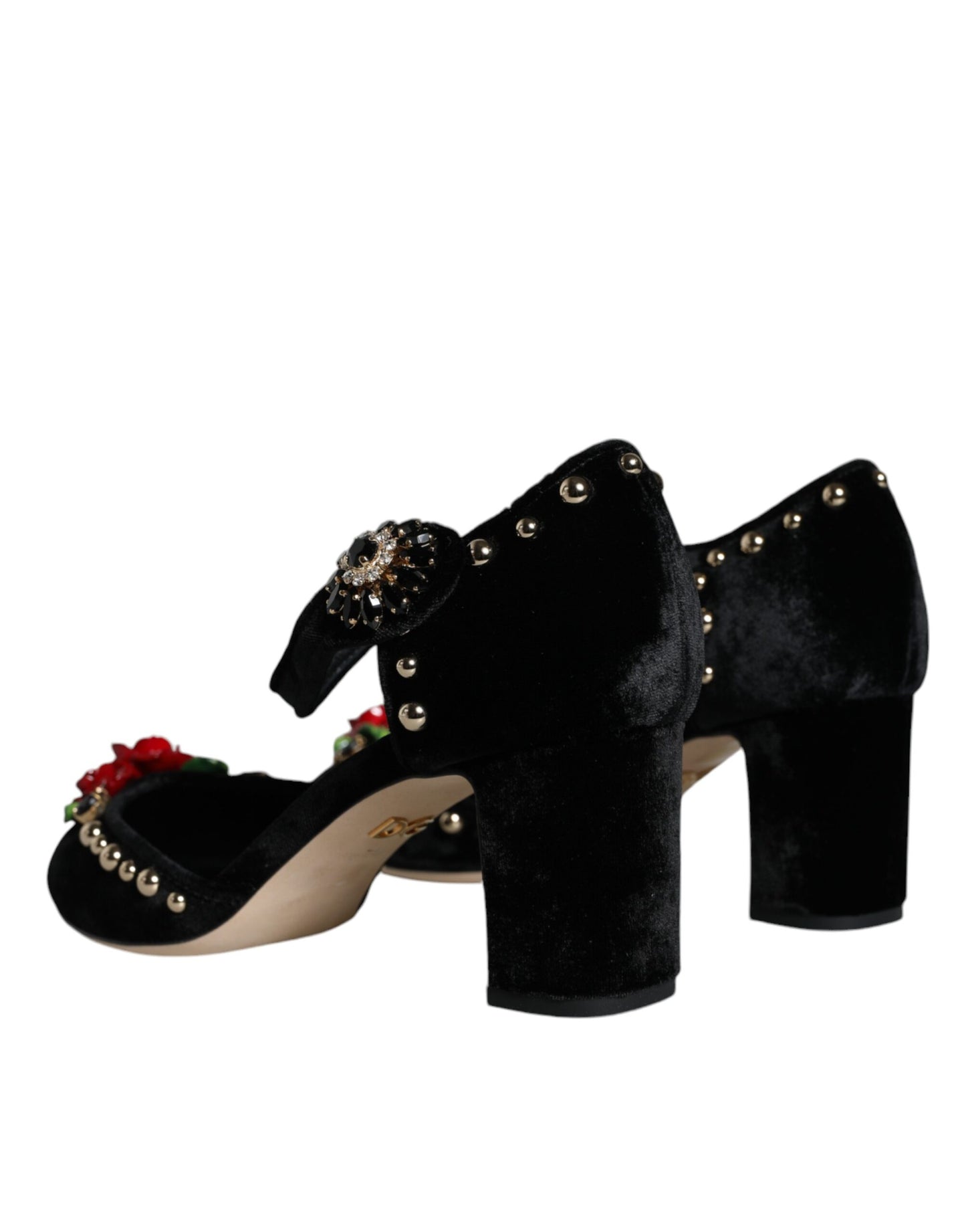 Black Velvet Roses Ankle Strap Pumps Shoes