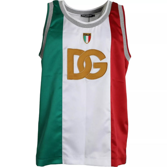 Wit Groen Mouwloos Topje Italiaanse Vlag Mand T-shirt