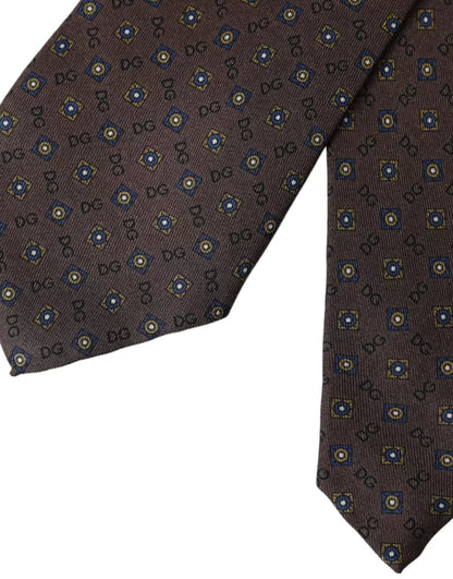 Brown Silk Branded Logo Adjustable Men Tie