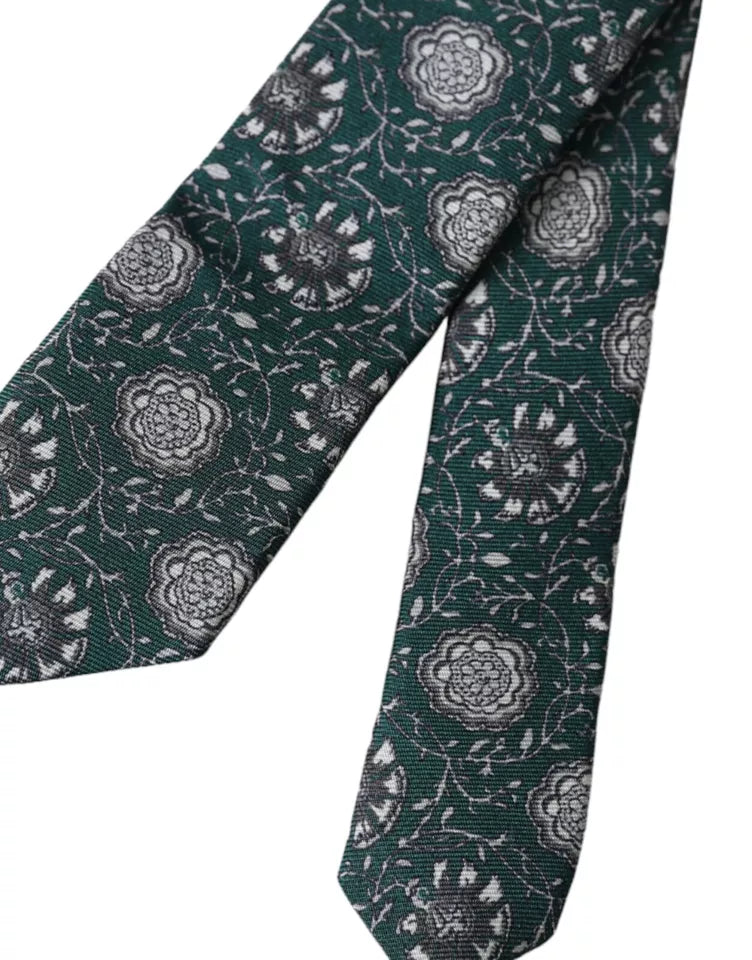 Green Floral Print Silk Adjustable Men Tie