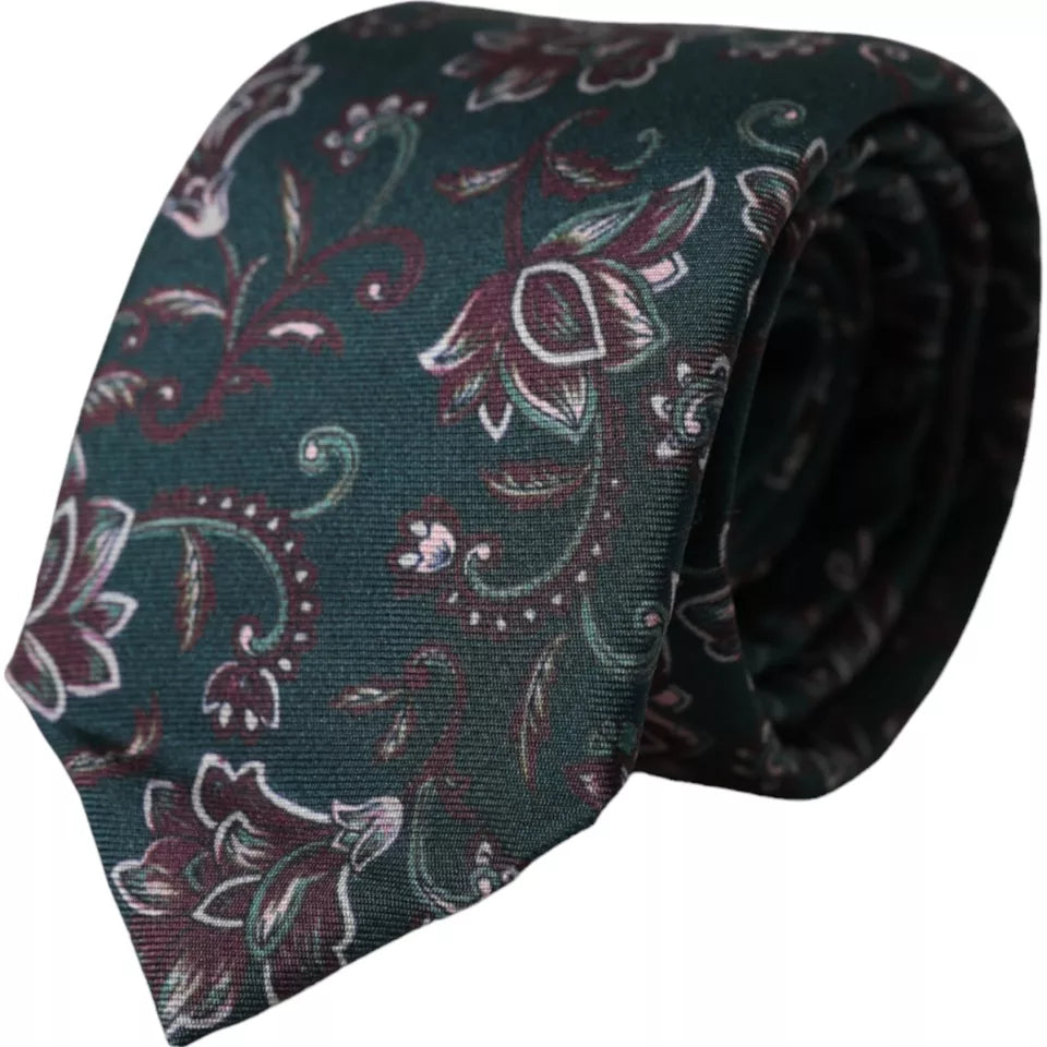 Green Floral Print Silk Adjustable Men Tie