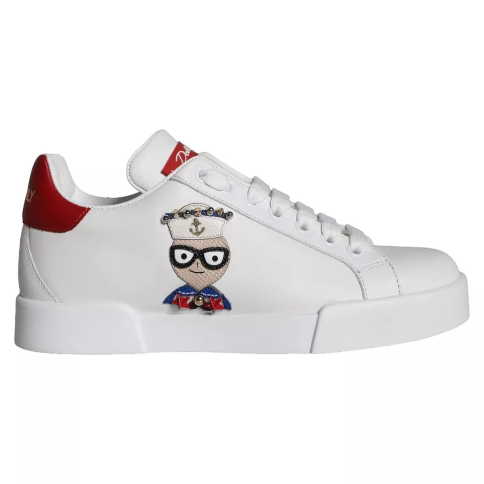 Witte Patch Kalfsleer Nappa Portofino Sneakers Schoenen