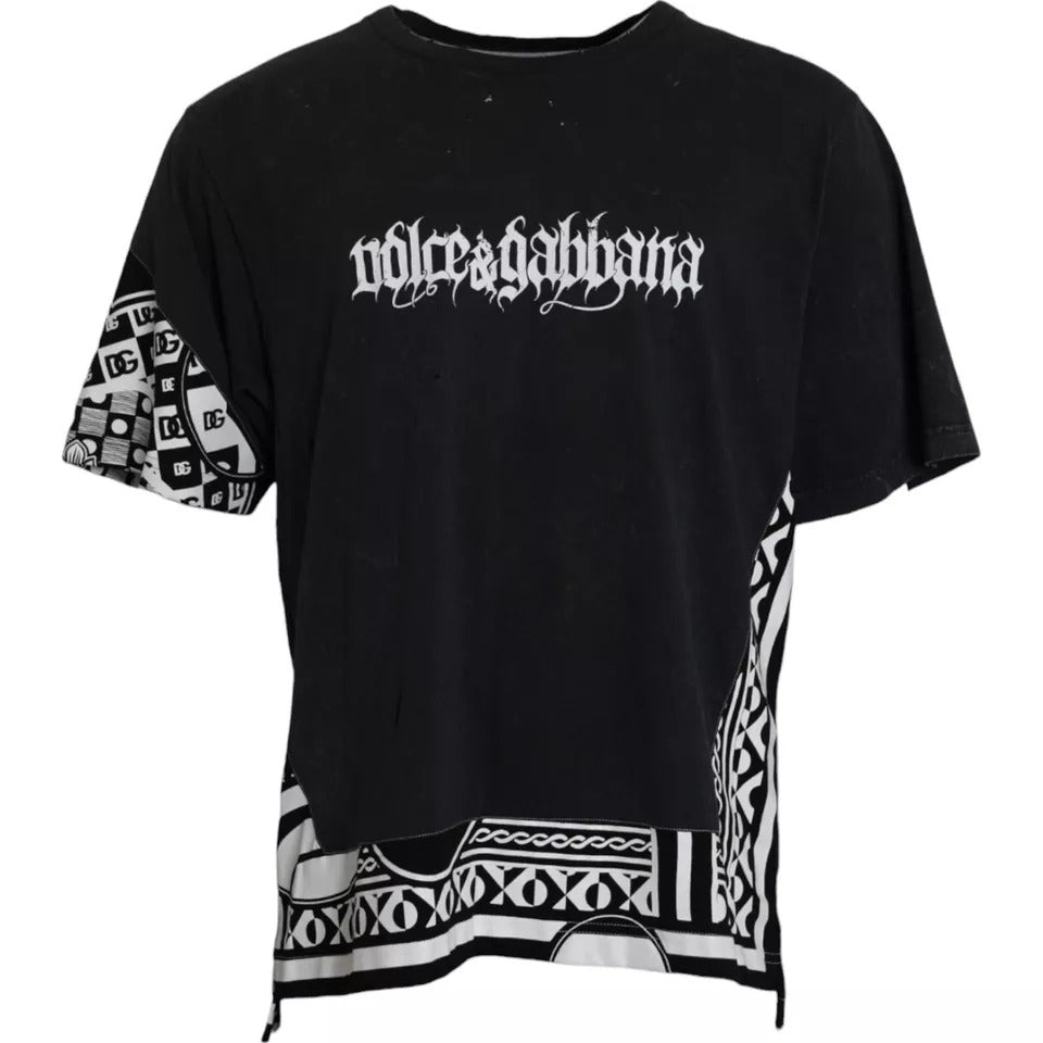 Black Graphic Printed Cotton Short Sleeves T-shirt