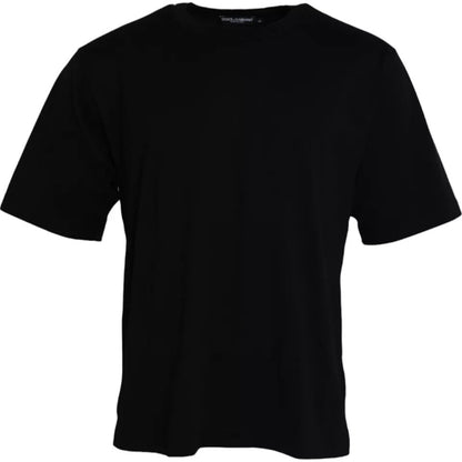 Black Logo Embossed Cotton Crew Neck T-shirt