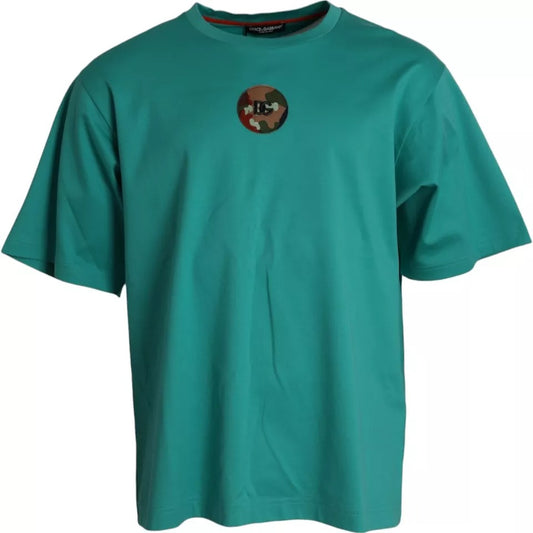 Groen logo patch ronde hals katoenen T-shirt