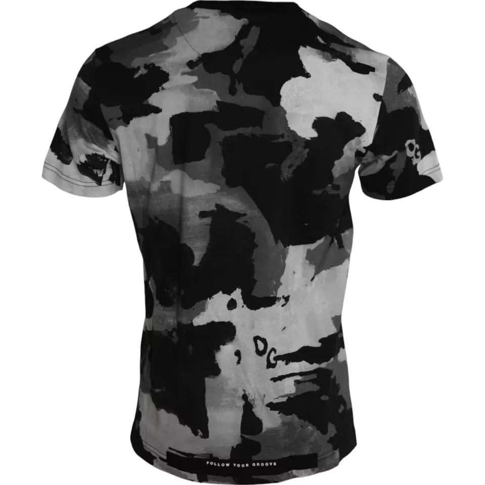 Zwart Wit Camouflage Ronde Hals T-shirt