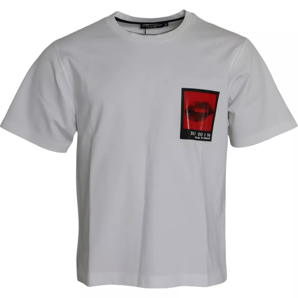 Wit Rood Lippen Print Katoenen Heren T-shirt