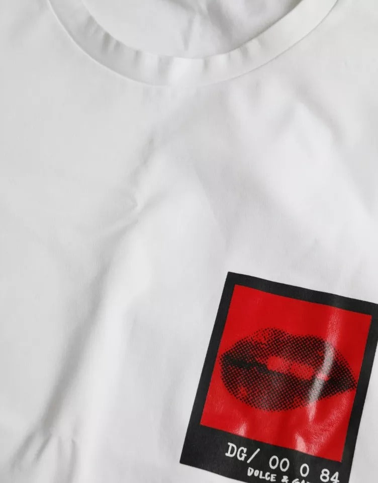 Wit Rood Lippen Print Katoenen Heren T-shirt