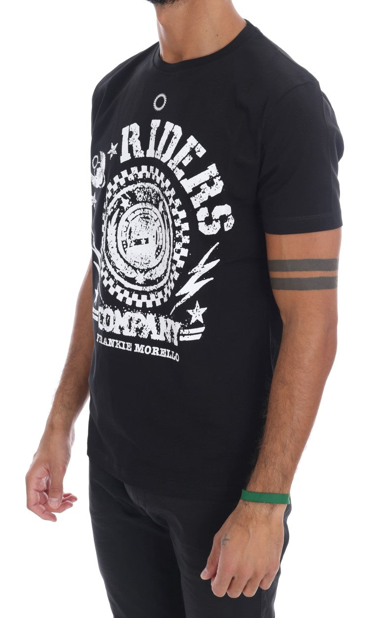 Chique zwarte ronde hals T-shirt met 'RIDERS'-motief