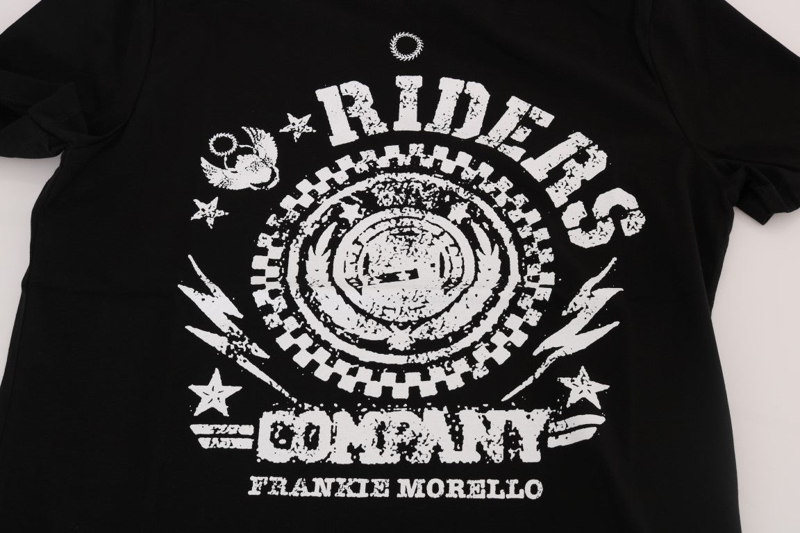 Chique zwarte ronde hals T-shirt met 'RIDERS'-motief