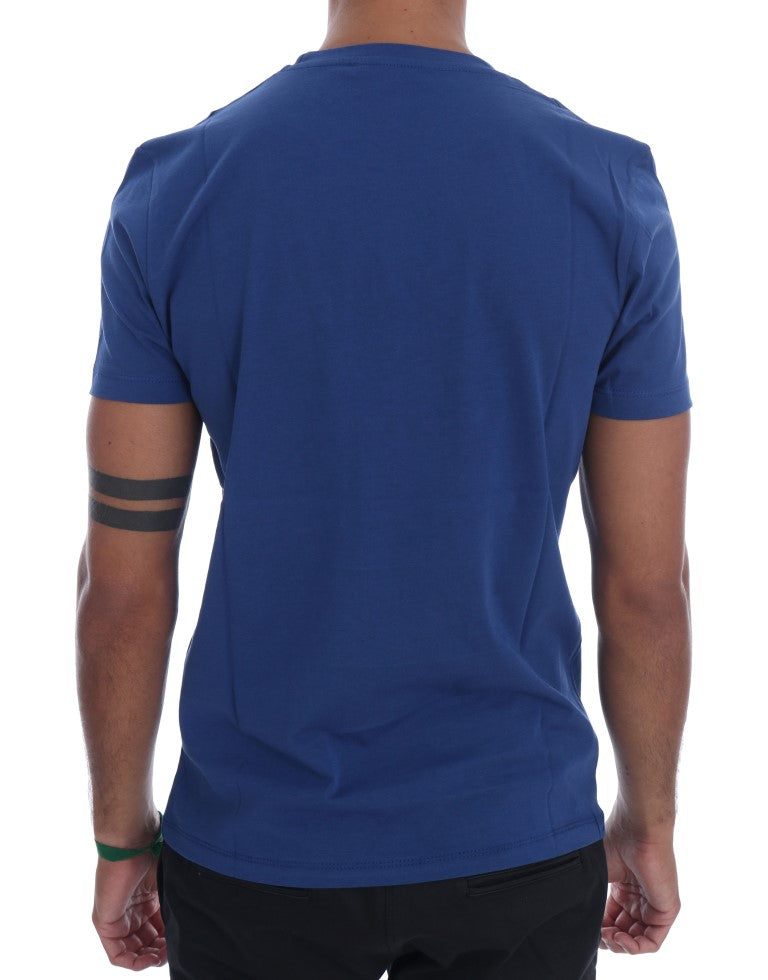 Stijlvolle katoenen T-shirt met blauw ruitermotief