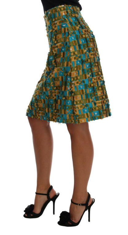 Elegante groene jacquard hoge taille rok