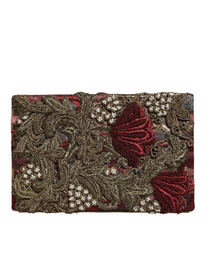 Kastanjebruine gouden bloemenjacquard gouden frame clutch avondtas