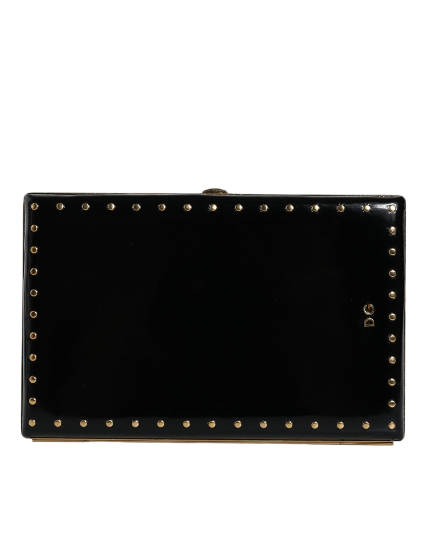 Zwarte leren studs gouden frame clutch avondtas tas