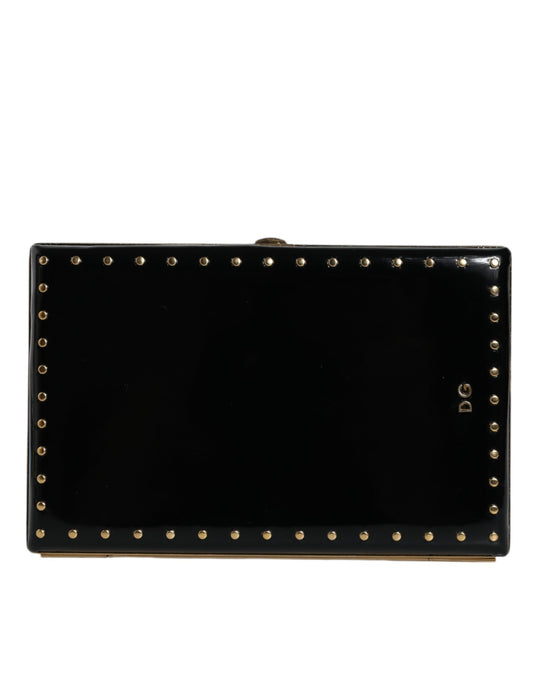 Zwarte leren studs gouden frame clutch avondtas tas