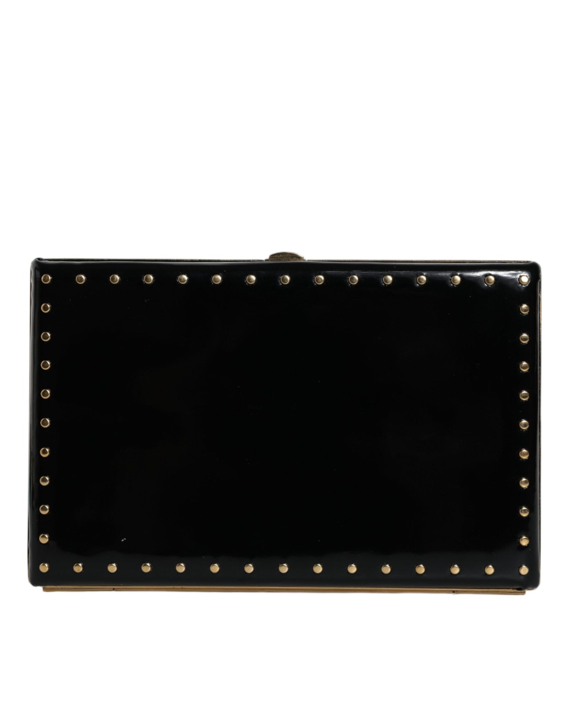 Zwarte leren studs gouden frame clutch avondtas tas