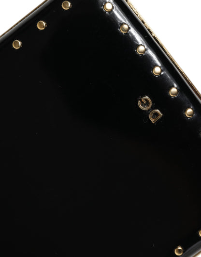 Zwarte leren studs gouden frame clutch avondtas tas