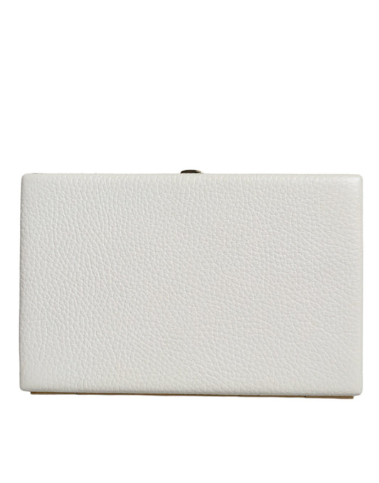 Witte leren clutch met gouden frame, avondfeesttas