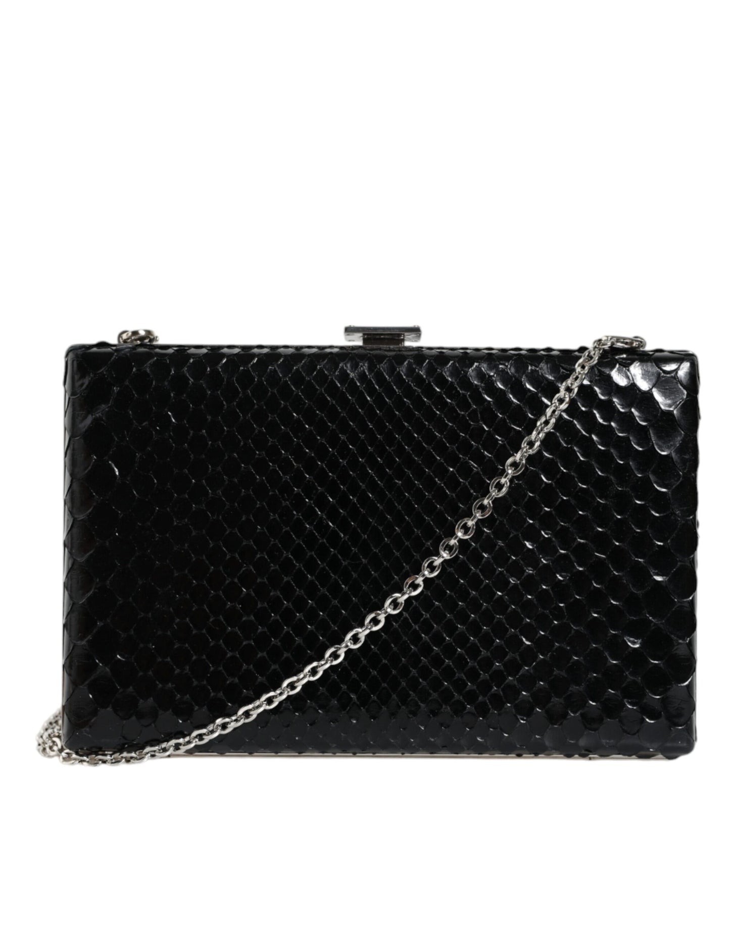 Zwarte leren zilveren frame clutch mini crossbody tas