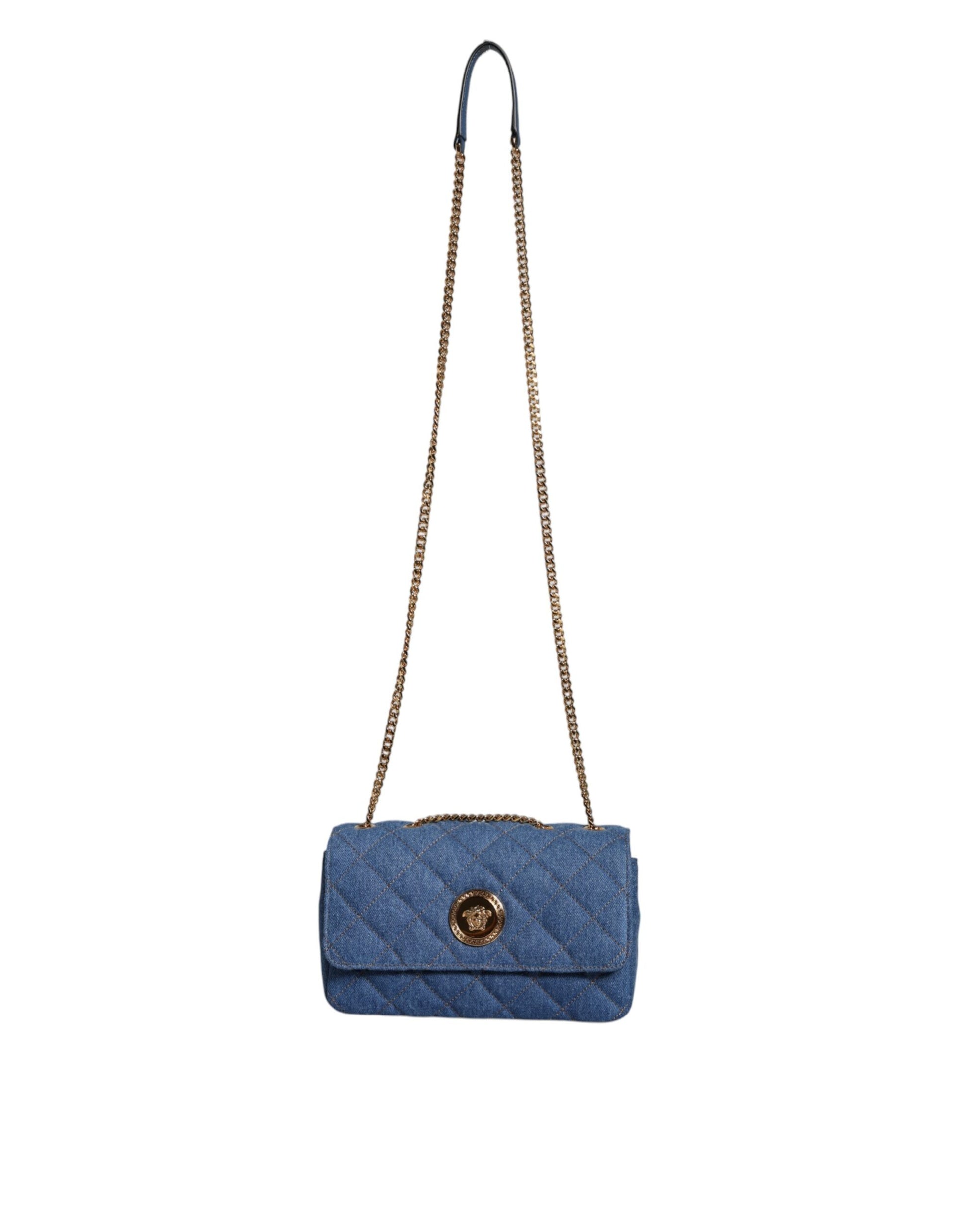 Blauwe gewatteerde denim leren crossbody schoudertas