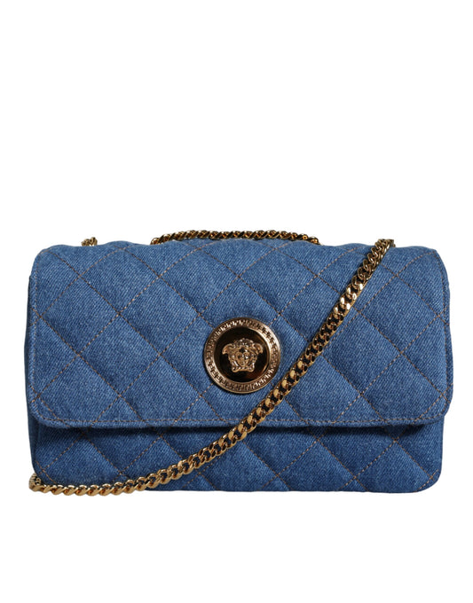 Blauwe gewatteerde denim leren crossbody schoudertas