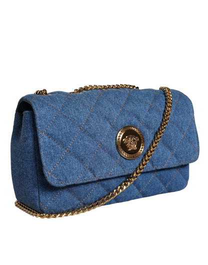 Blauwe gewatteerde denim leren crossbody schoudertas