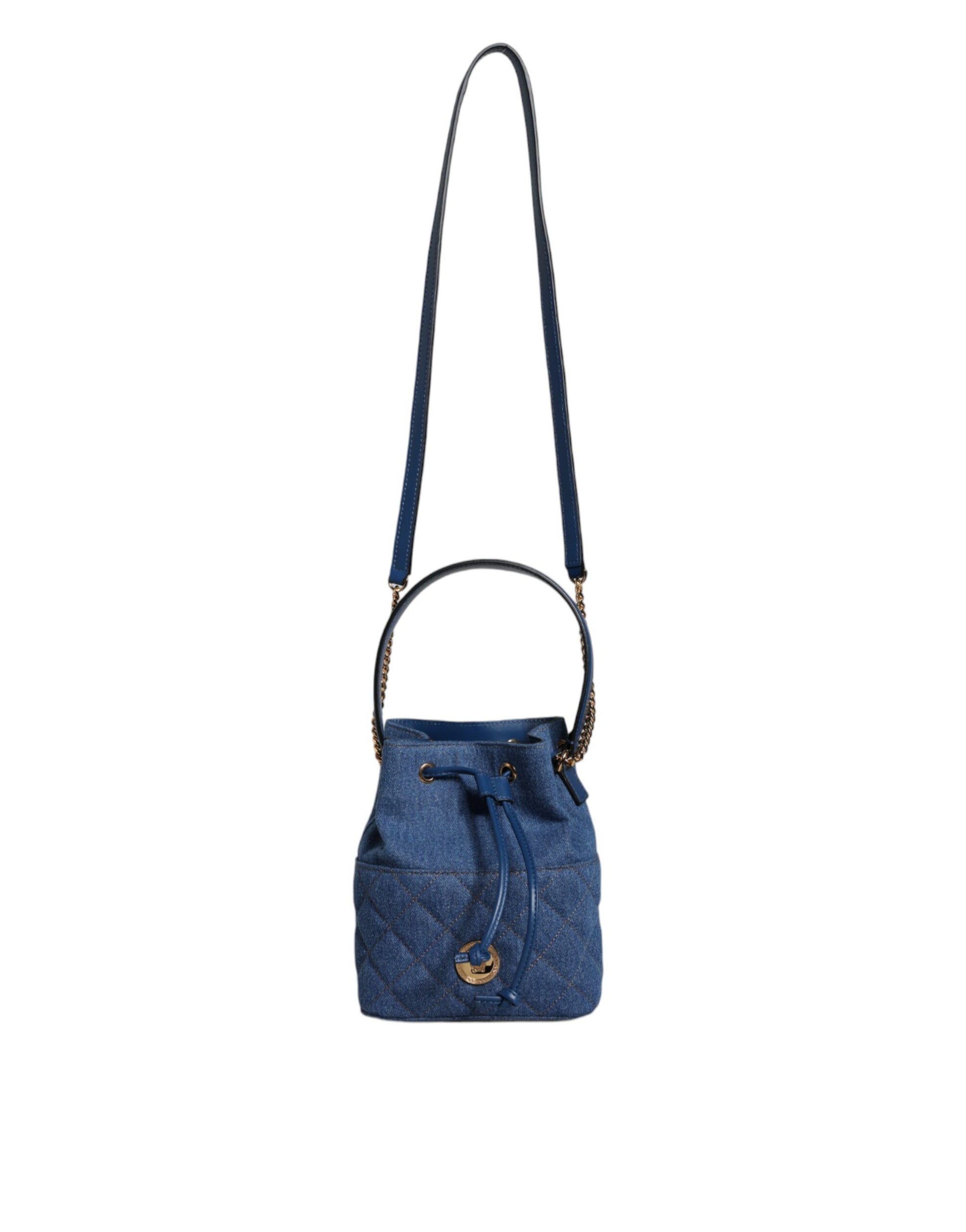 Blauwe gewatteerde denim leren crossbody schoudertas