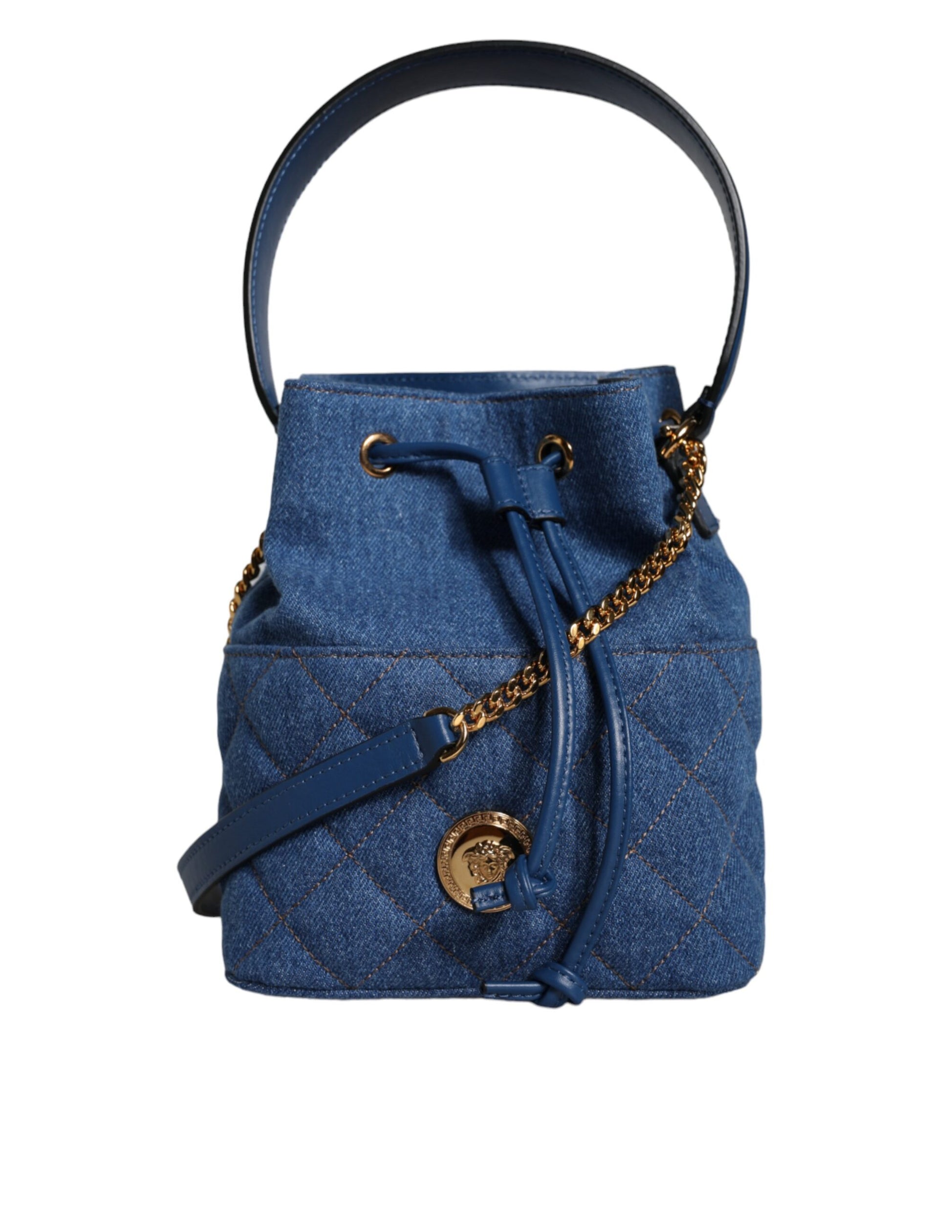 Blauwe gewatteerde denim leren crossbody schoudertas