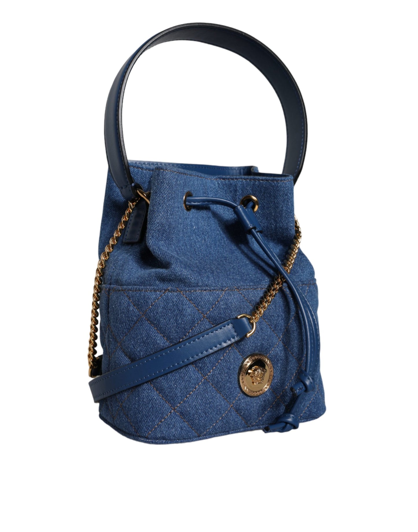 Blauwe gewatteerde denim leren crossbody schoudertas